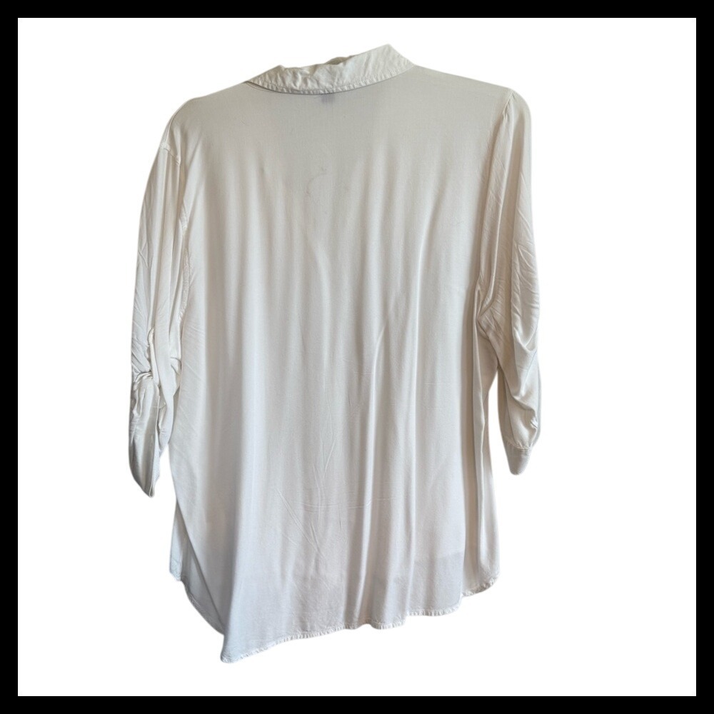 NWT NY Collection Womens White 3/4 Sleeve Pintuck Button-Up Blouse Top - Picture 2 of 4